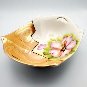 Vintage Noritake Porcelain Lustreware Small Trinket Dish Bowl White Pink Floral